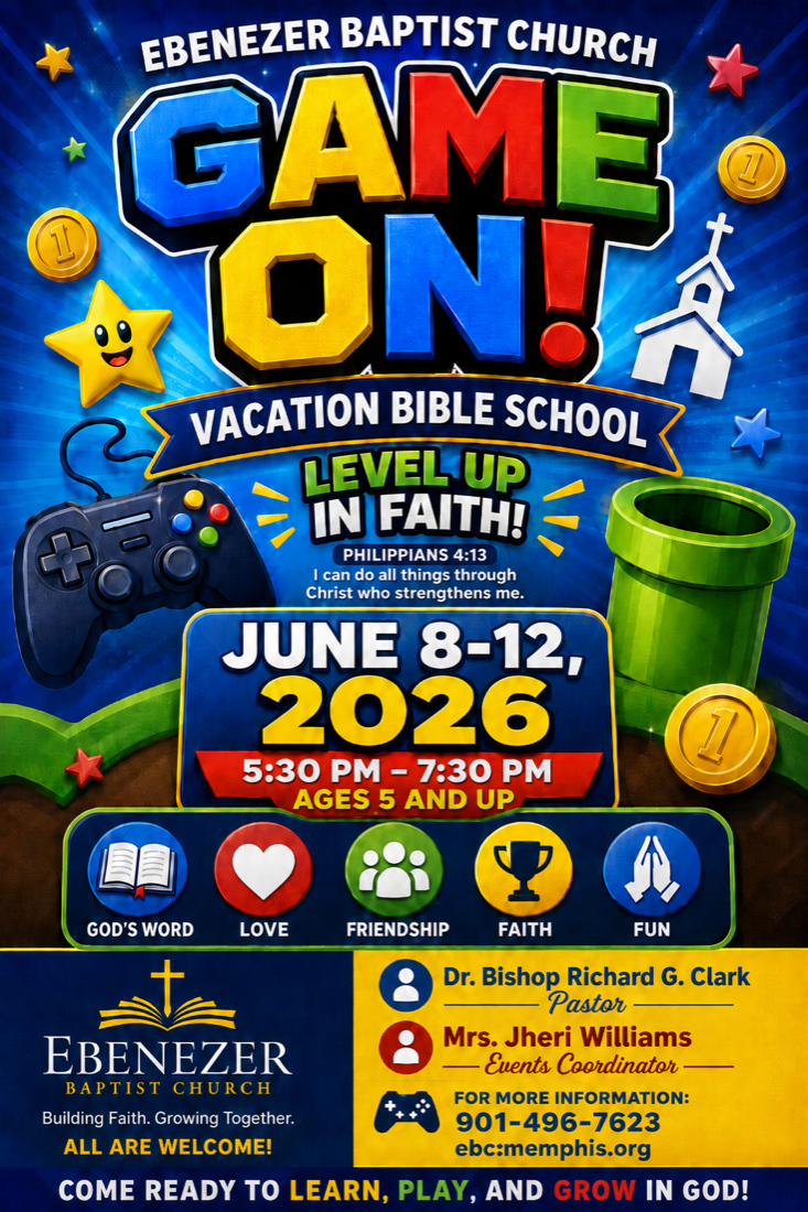 Ebenezer VBS 2026 — Game On! · June 8–12
